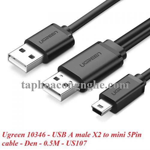 Ugreen 10346 0.5M màu Đen Cáp sạc truyền dữ liệu USB 2.0 sang MICRO USB có trợ nguồn USB US107 30010346